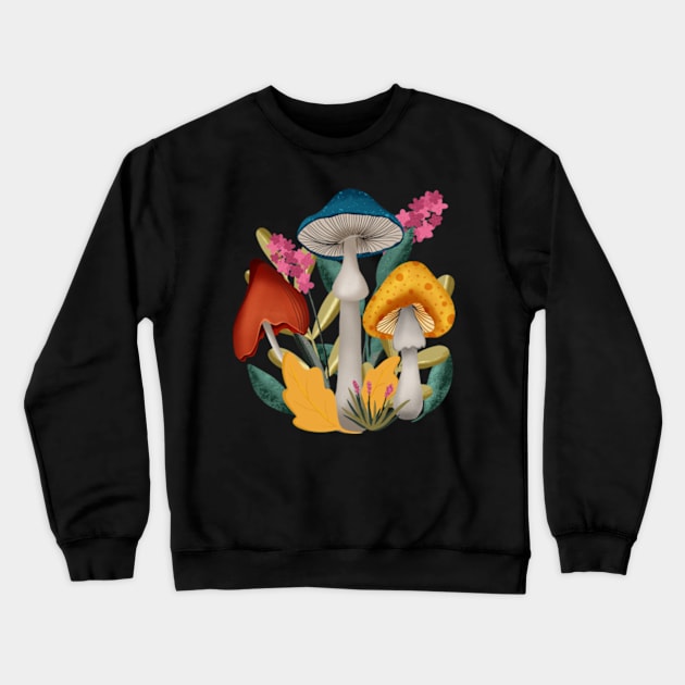 Whimsy Mushrooms in an autumn forest Crewneck Sweatshirt by BosskaDesign